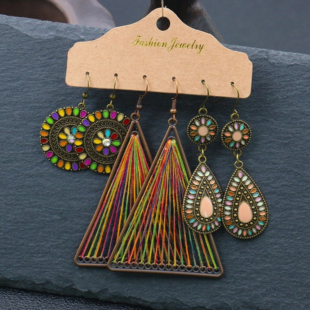 Last 3 Pair Set Tribal Bohemian Dangle Earrings - Picture 4 of 9